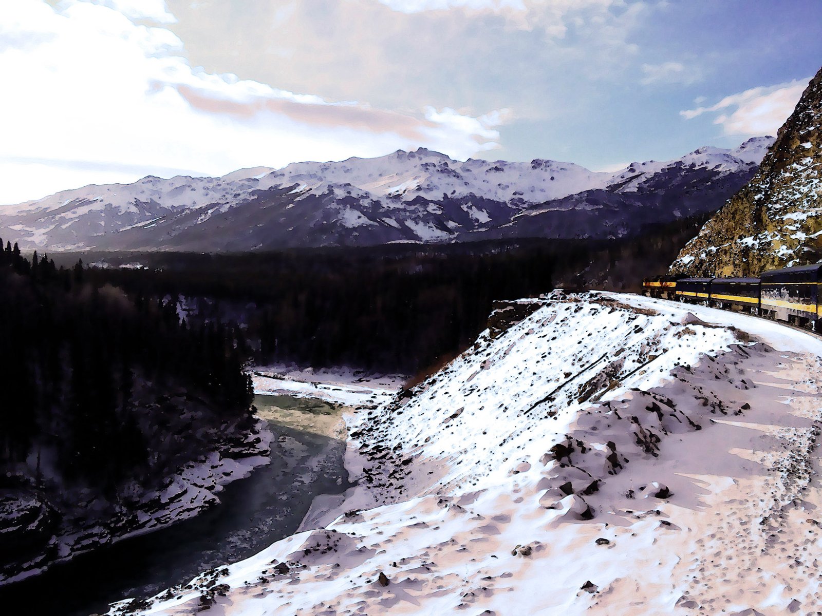 Train through the mountainscapes of Alaska.